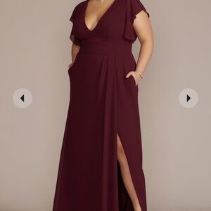 David’s Bridal Bridesmaid “flutter sleeve chiffon v-neck dress”